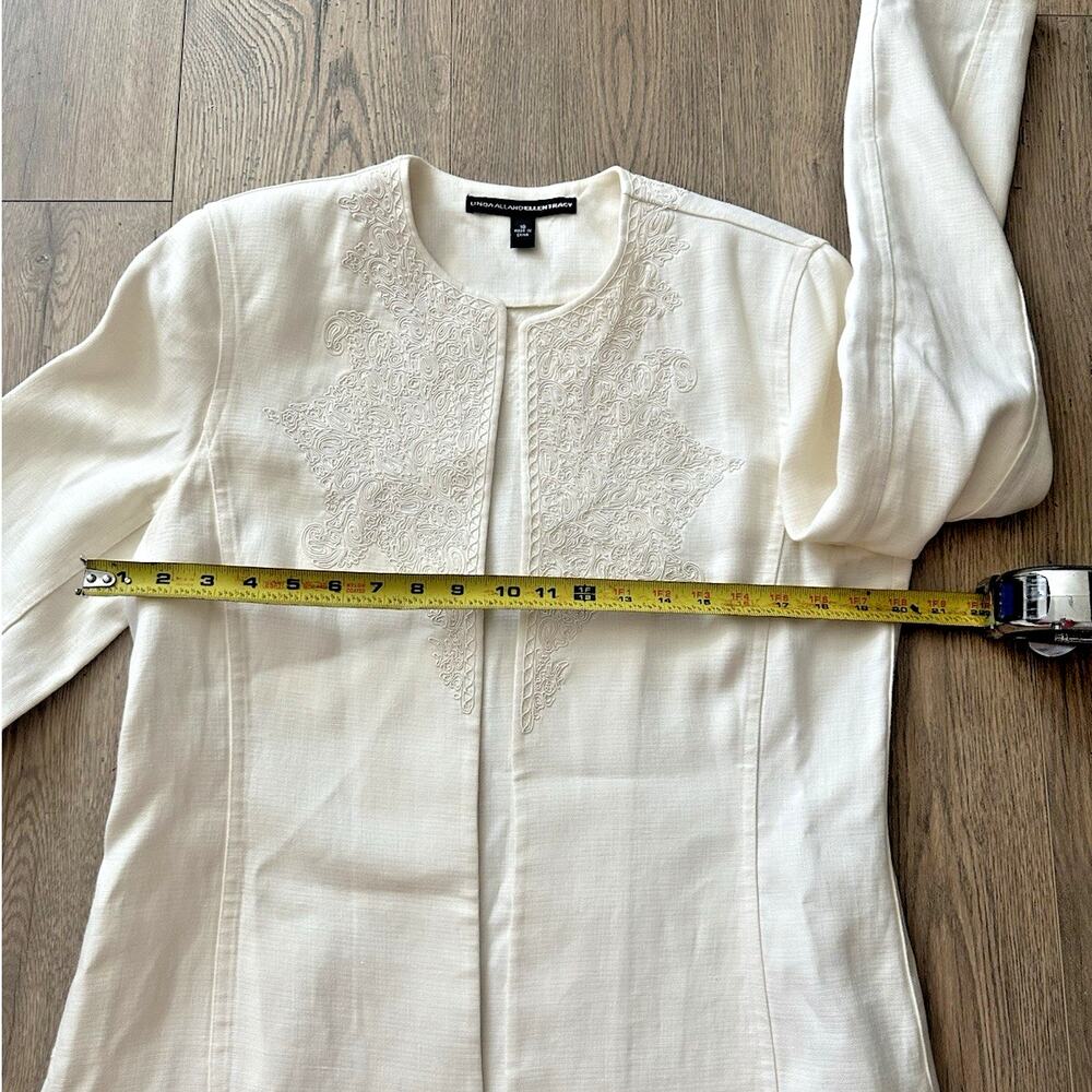 LINDA ALLARD ELLEN TRACY Linen Embroidered Duster Summer Coat Size 10 - Picture 7 of 16